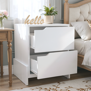 Sunvega Modern Nightstand with Two Spacious Drawers and Sleek Base