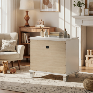 Sunvega Pearl White Contemporary 2-Drawer Nightstand with Chrome Metal Pulls