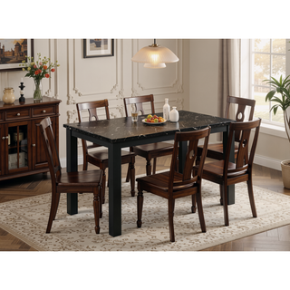 Sunvega Black Faux Marble Top Rectangular Dining Table with Strong Black Finish