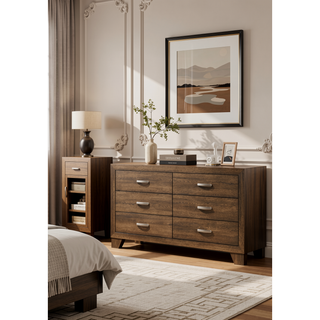 Sunvega Modern Oak Finish Dresser with Six Spacious Drawers for Bedroom