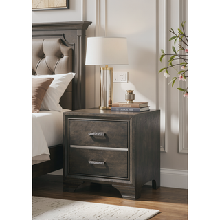 Sunvega Gray Finish Nightstand with Two Spacious Drawers and Refined Handles