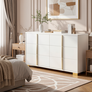 Sunvega Sleek Modern Six-Drawer Dresser with Gold Accents for Contemporary Bedroom