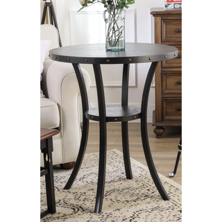 Sunvega 36 Inch Round Espresso Finish Bar Table with Brass Nail Head Trim