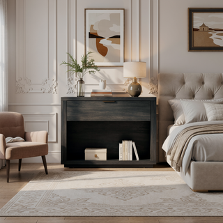 Sunvega Modern Brown Nightstand with Open Shelf and Drawer for Bedroom