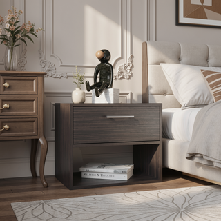 Sunvega Dark Walnut Nightstand with Spacious Drawer and Open Shelf for Bedroom