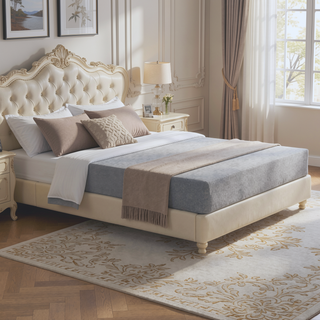 Sunvega Foldable Twin-Size Metal Mattress Bed Base with Removable Linen Cover