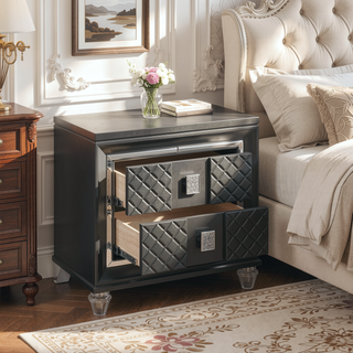 Sunvega Modern Metallic Grey Nightstand with Two Drawers and Sleek Acrylic Legs