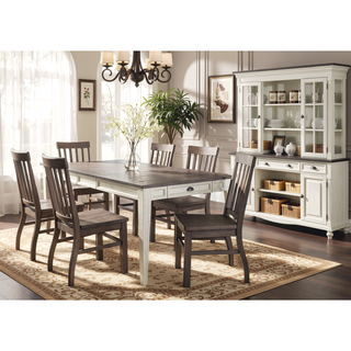 Sunvega Dark Oak & White Modern Farmhouse Horizontal Planked Hardwood Table