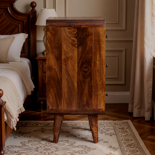 Sunvega Solid Mango Wood Chestnut Mini Curved Chest with 3 Drawers and Nordic Legs