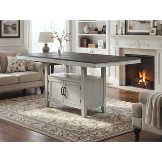 Sunvega Acacia Wood Counter Table with Hidden Storage and Extendable Leaf