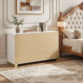 Sunvega Modern 6-Drawer Dresser with Linear Handles and Spacious Storage for Bedroom
