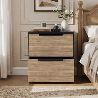 Sunvega 18 Inch High Modern Nightstand with Two Drawers and Metal Hardware