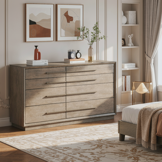 Sunvega Modern Retro Smoked Peppercorn Eight-Drawer Dresser with Ample Storage