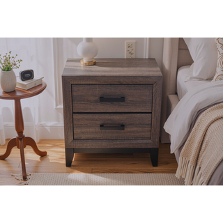 Sunvega Contemporary Rustic Gray Wood Nightstand with Two Smooth Gliding Drawers