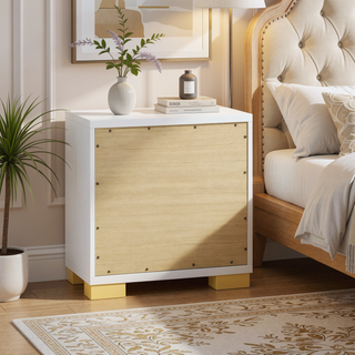 Sunvega Art Deco Nightstand with Two Drawers and Gold Metal Hardware for Bedroom