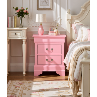 Sunvega Charming Pink Traditional Nightstand with Two Drawers for Bedroom
