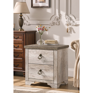 Sunvega Cottage Style Distressed Two Drawer Nightstand with Driftwood Finish