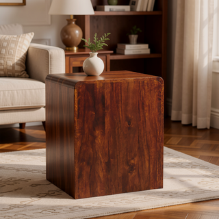 Sunvega Solid Mango Wood Chestnut Bedside Table with Drawer and Open Shelf