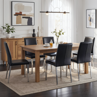Sunvega Black Leather Chairs with Chrome Legs for Modern Minimalist Home Dining Set