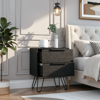 Sunvega Sleek Modern Nightstand with Hairpin Legs and Two Drawers for Storage