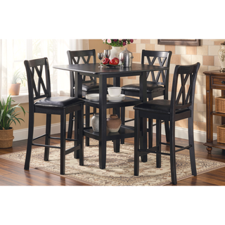 Sunvega Black Faux Leather Upholstered Counter Height Dining Table and 4 Chairs Set