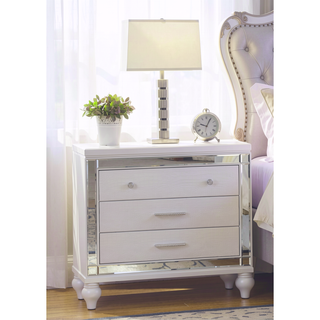 Sunvega Mirror Accented Modern Style Nightstand with Three Spacious Drawers in Silver
