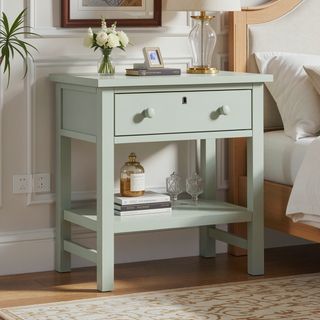 Sunvega Antique White Distressed Finish Nightstand with Faux Keyhole Accent