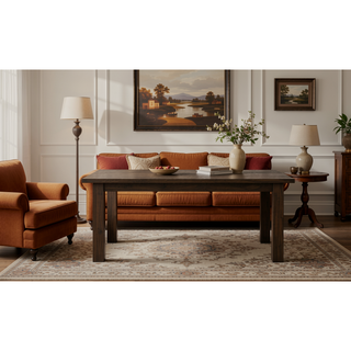 Sunvega Industrial Style Trestle Base Rectangular Dining Table with Curved Metal Accents