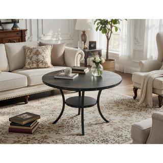 Sunvega Espresso Wood Counter Height Round Dining Table with Nailhead Accent and Shelf