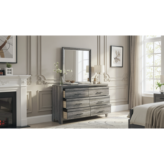 Sunvega Modern Gray 6-Drawer Wood Dresser with Ample Storage for Bedroom