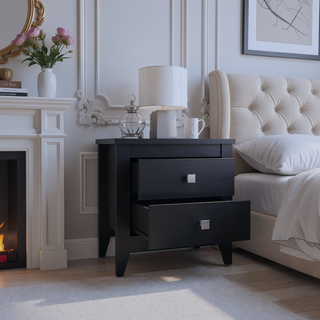 Sunvega Nightstand with Two Spacious Drawers and Four Wooden Legs for Bedroom