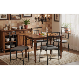 Sunvega 40 Inch White Marble Look Dining Table Set with 4 Grey Fabric Chairs