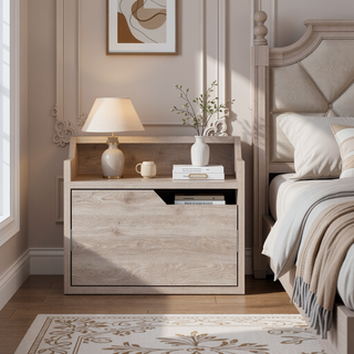 Sunvega Floating Nightstand with Single Drawer and Double-Tiered Shelf Surfaces for Bedroom