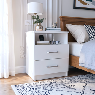Sunvega 19.9 Inch High Nightstand with Two Drawers and One Open Shelf