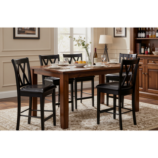 Sunvega Black Faux Leather Upholstered Counter Height Dining Table and 4 Chairs Set