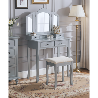 Sunvega Rose Gold Vanity Makeup Table Set with Mirror and Upholstered Bench