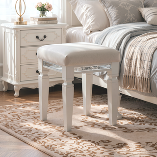Sunvega Modern Glam Silver Finish Tufted Faux Leather Vanity Stool with Foam Cushion