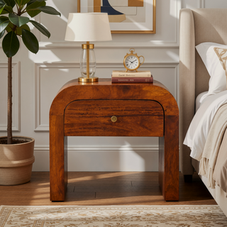 Sunvega Chestnut Brown Solid Wood Darcy Bedside Table with One Drawer
