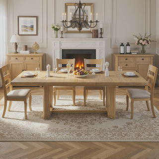 Sunvega Light Brown Contemporary Trestle Table with Leaf for Dining Room