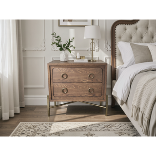 Sunvega 2 Drawer Nightstand with USB Charging Ports in a Softer Modern Latte Finish