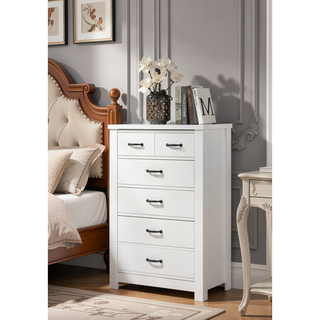 Sunvega 31 Inch White 5-Drawer Chest with Black Handles Paper Lamination Finish
