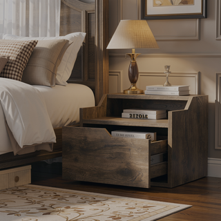 Sunvega Dark Brown Floating Nightstand with Versatile Dual-Shelf Display Design