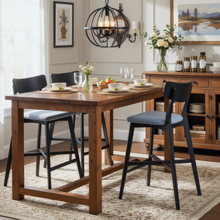 Sunvega Set of 2 Modern Upholstered Bar Chairs with Backrest and Footrest