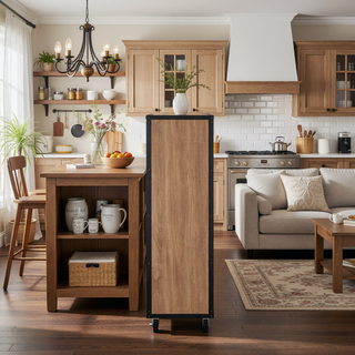 Sunvega Weathered Light Oak 5-Drawer Chest with Side Metal Glides and Industrial Caster Wheels