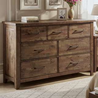 Sunvega Solid Rubberwood Nightstand with Burnished Brown Finish and 2 Dovetail Drawers