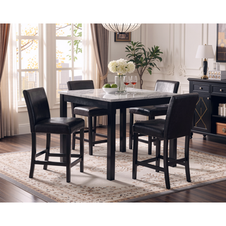 Sunvega Contemporary White Faux Marble Dining Table Set with 4 Cushioned Chairs