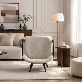 Sunvega Modern Upholstered Dining Chairs with Soft Beige Fabric Seat and Black Metal Frame