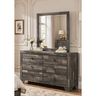 Sunvega Rustic Brown Gray Finish Wooden Nightstand with Two Drawers for Bedroom
