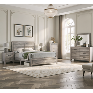 Sunvega Gray Wood Grain Finish Six Drawers Contemporary Dresser Bedside Cabinet