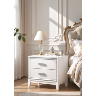 Sunvega Elegant White Finish Nightstand with Two Spacious Storage Drawers